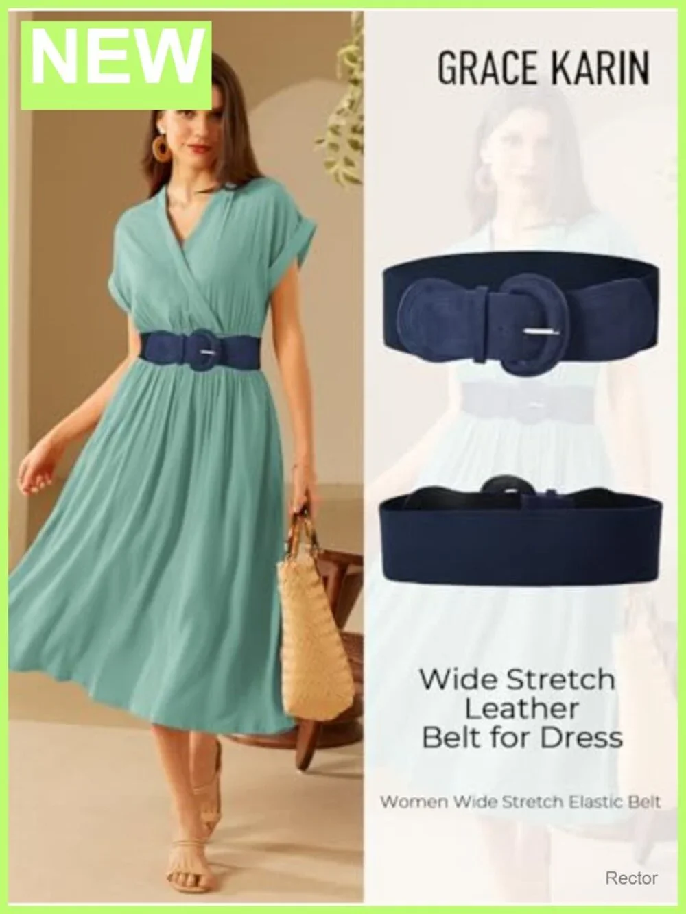 Women's Wide Elastic Suede Belt with Buckle - High Stretch, Hourglass Waist,